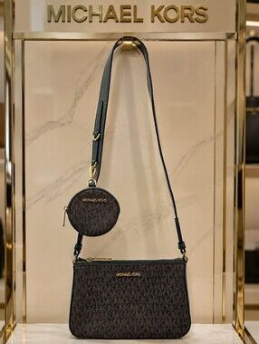 Michael Kors Brown & Dark Green Monogram Crossbody Bag with Coin Pouch